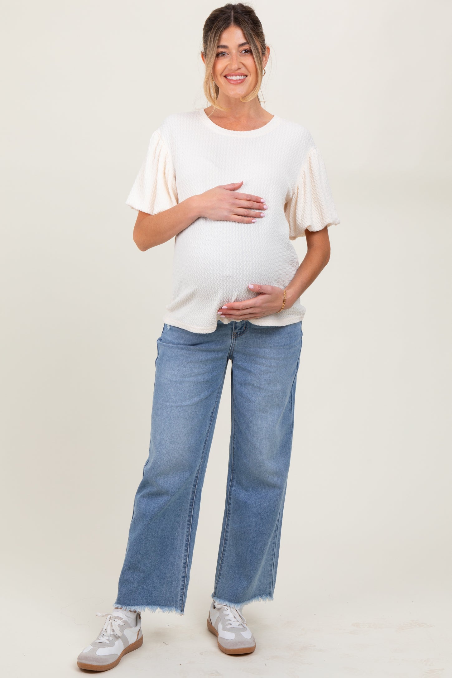 Blue Fringe Hem Wide Leg Maternity Ankle Jeans