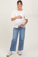 Blue Fringe Hem Wide Leg Maternity Ankle Jeans