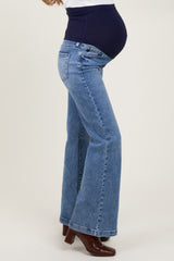 Blue Washed Wide Leg Maternity Jeans