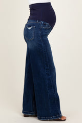 Navy Baggy Wide Leg Maternity Jeans
