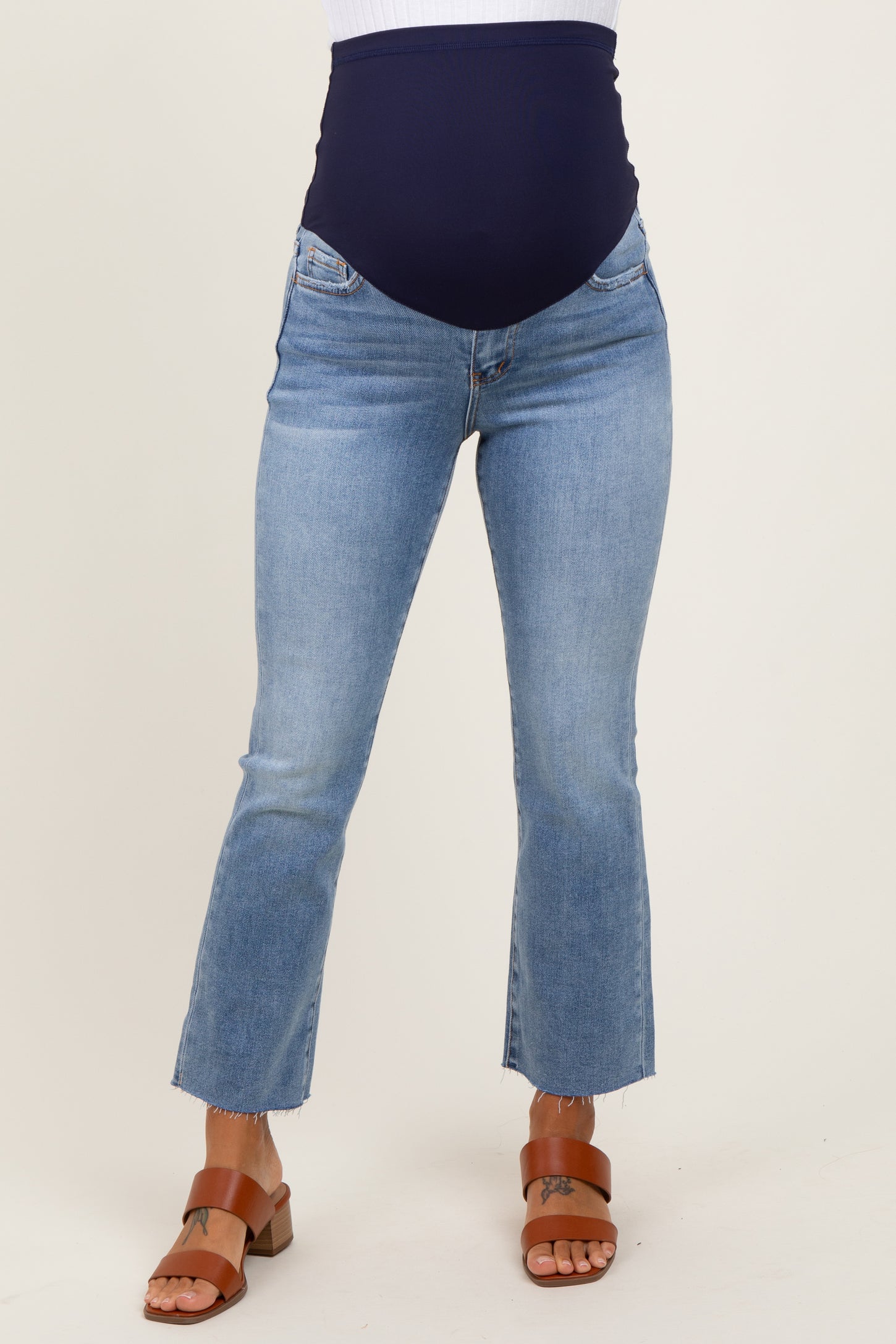 Light Blue Cut Hem Kick Flare Maternity Jeans
