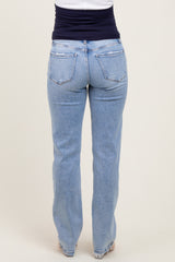 Light Blue Distressed Ripped Knee Straight Leg Maternity Jeans