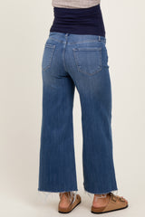 Blue Raw Hem Cropped Wide Leg Maternity Jeans