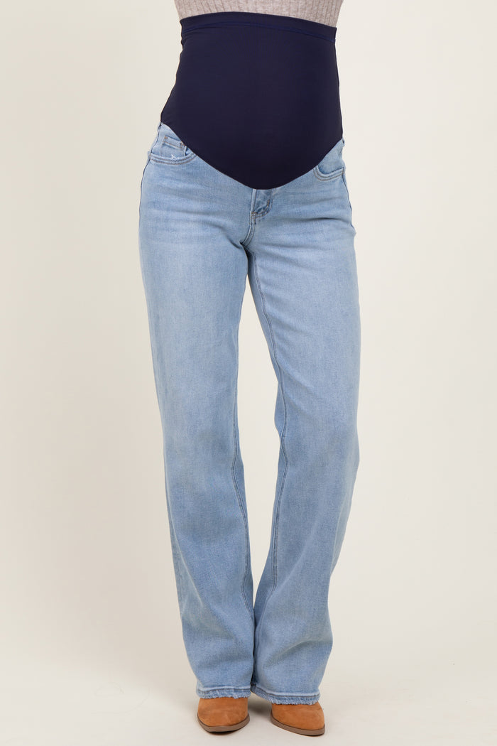 Light Blue Washed Relaxed Straight Leg Maternity Jeans