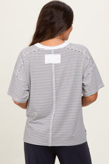 Black Striped Drop Shoulder Short Sleeve Maternity Top