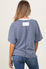 Light Navy Striped Drop Shoulder Short Sleeve Maternity Top