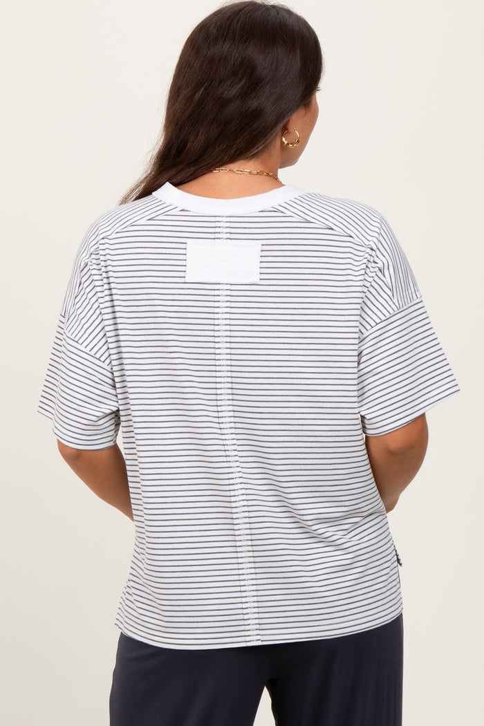 Heather Grey Striped Drop Shoulder Short Sleeve Maternity Top