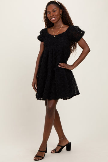 Black Floral Applique Overlay Dress