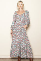 Pink Floral Reversible Long Sleeve Maxi Dress
