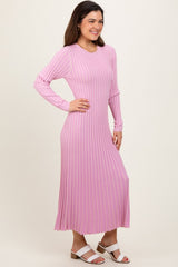 Pink Thick Ribbed Knit Maxi Sweater Dress
