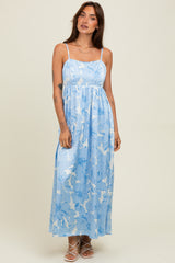 Light Blue Floral Sleeveless Maxi Dress