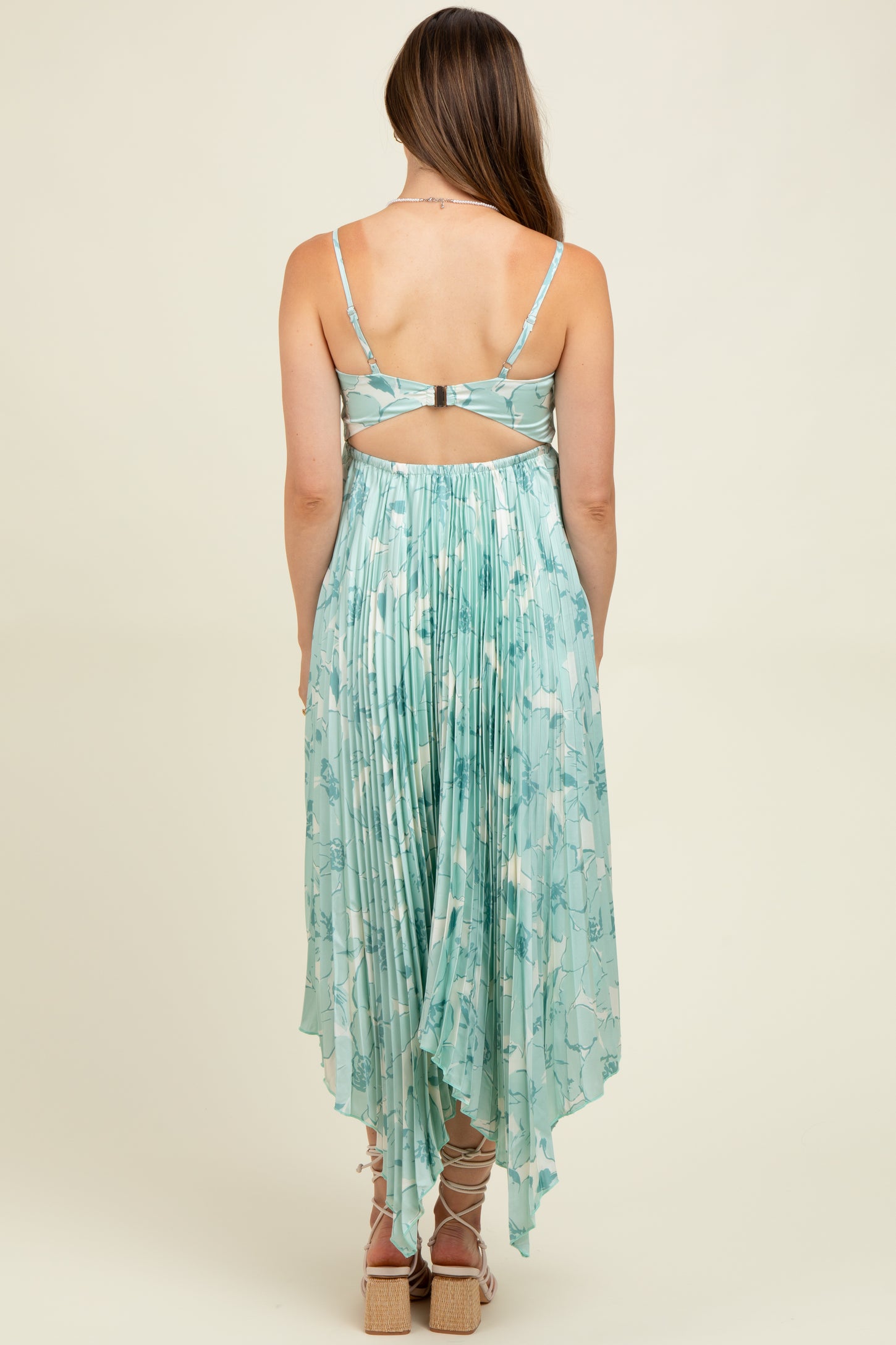 Sage Floral Woven Pleat Skirt Maternity Maxi Dress