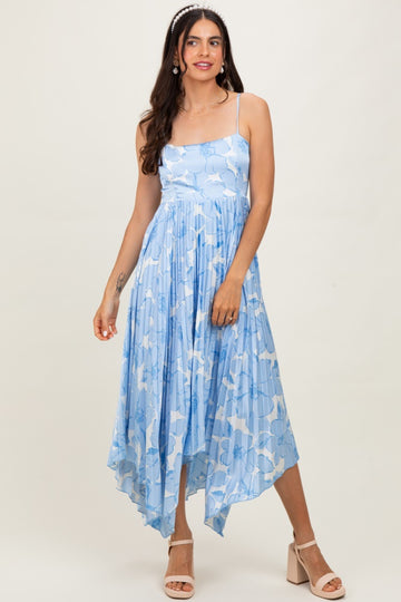 Blue Floral Woven Pleat Skirt Maternity Maxi Dress