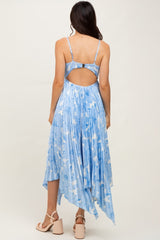 Blue Floral Woven Pleat Skirt Maternity Maxi Dress