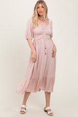 Light Pink Smocked Cinched Front Maxi Dress