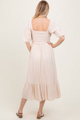 Taupe Smocked Cinched Front Maxi Dress