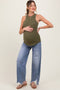 Light Blue Distressed Asymmetrical Fringe Hem Straight Leg Maternity Jeans