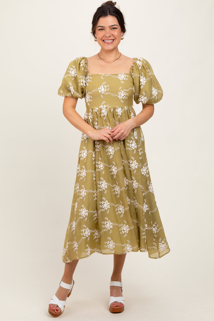 Olive Textured Maternity Midi Dress