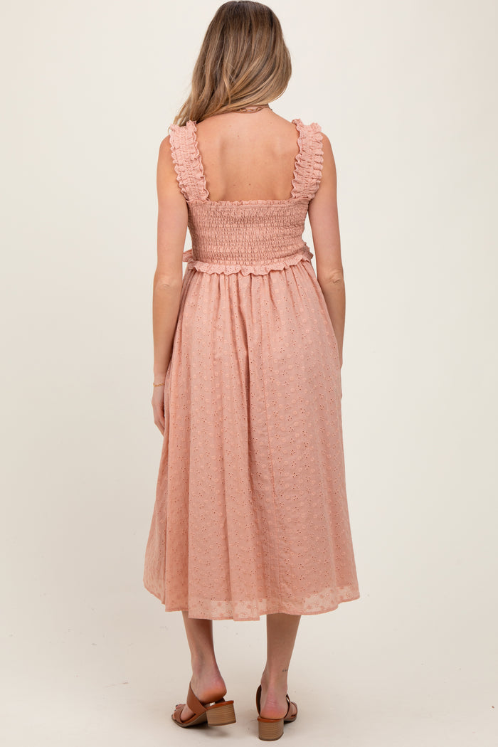 Peach Eyelet Sleeveless Maternity Midi Dress