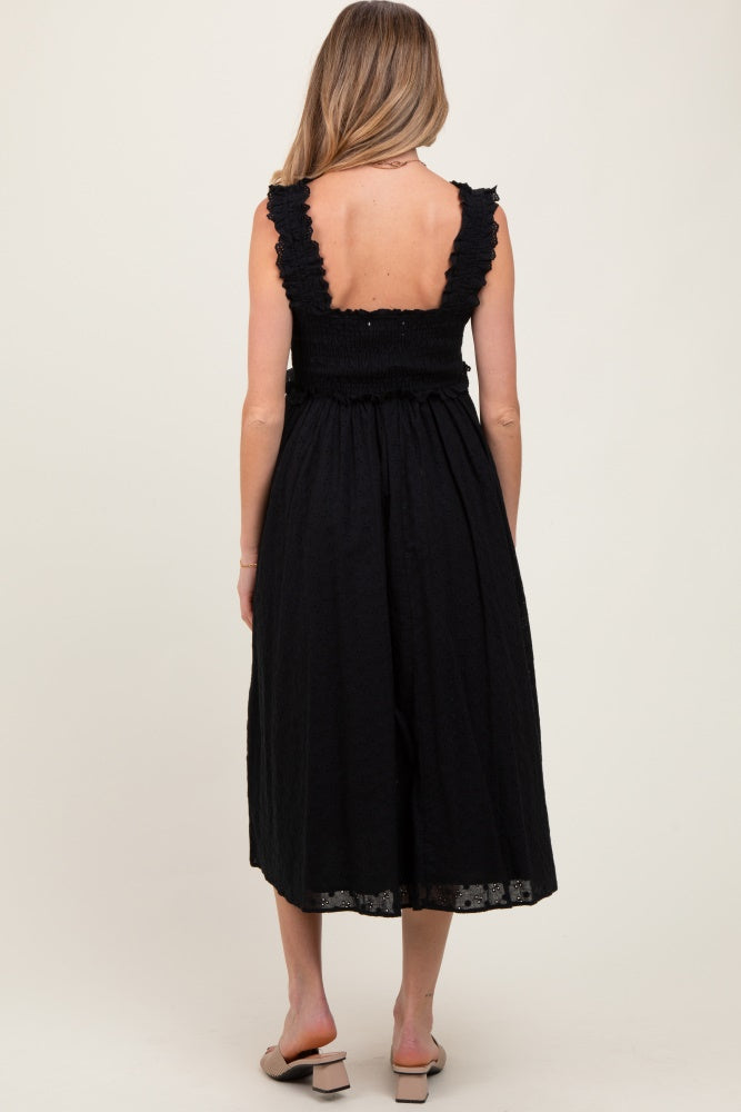 Black Eyelet Sleeveless Maternity Midi Dress