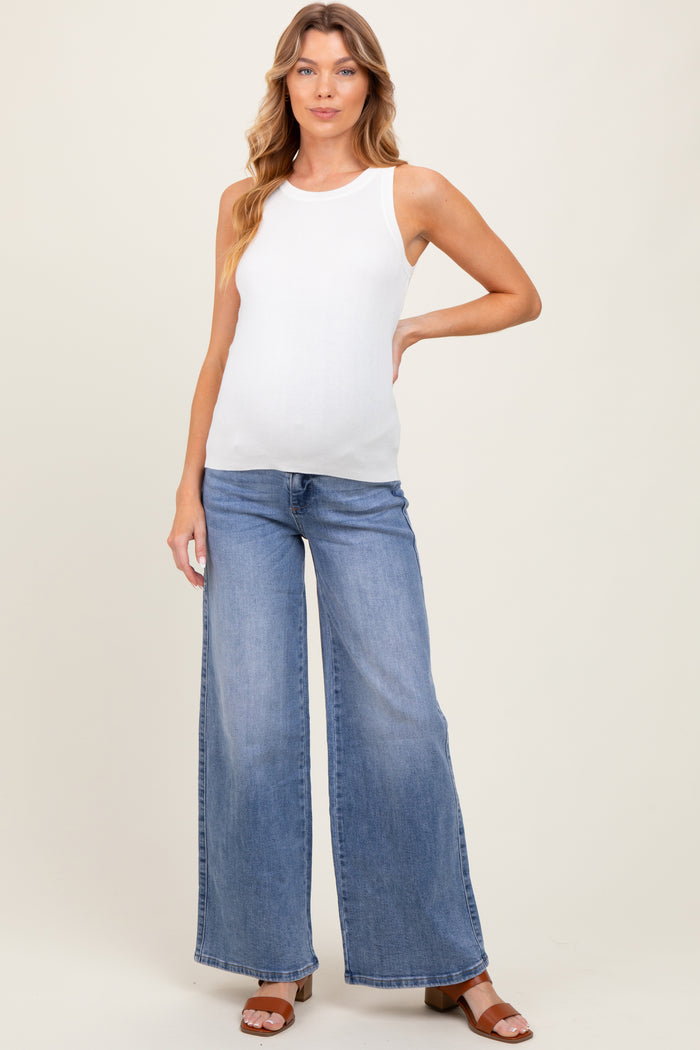 Light Blue Relaxed Wide Leg Maternity Jeans