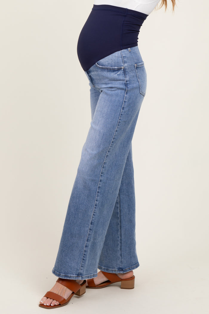 Light Blue Relaxed Wide Leg Maternity Jeans