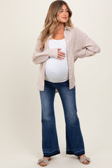 Navy Blue Distressed Release Hem Flare Maternity Jeans