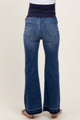 Navy Blue Distressed Release Hem Flare Maternity Jeans