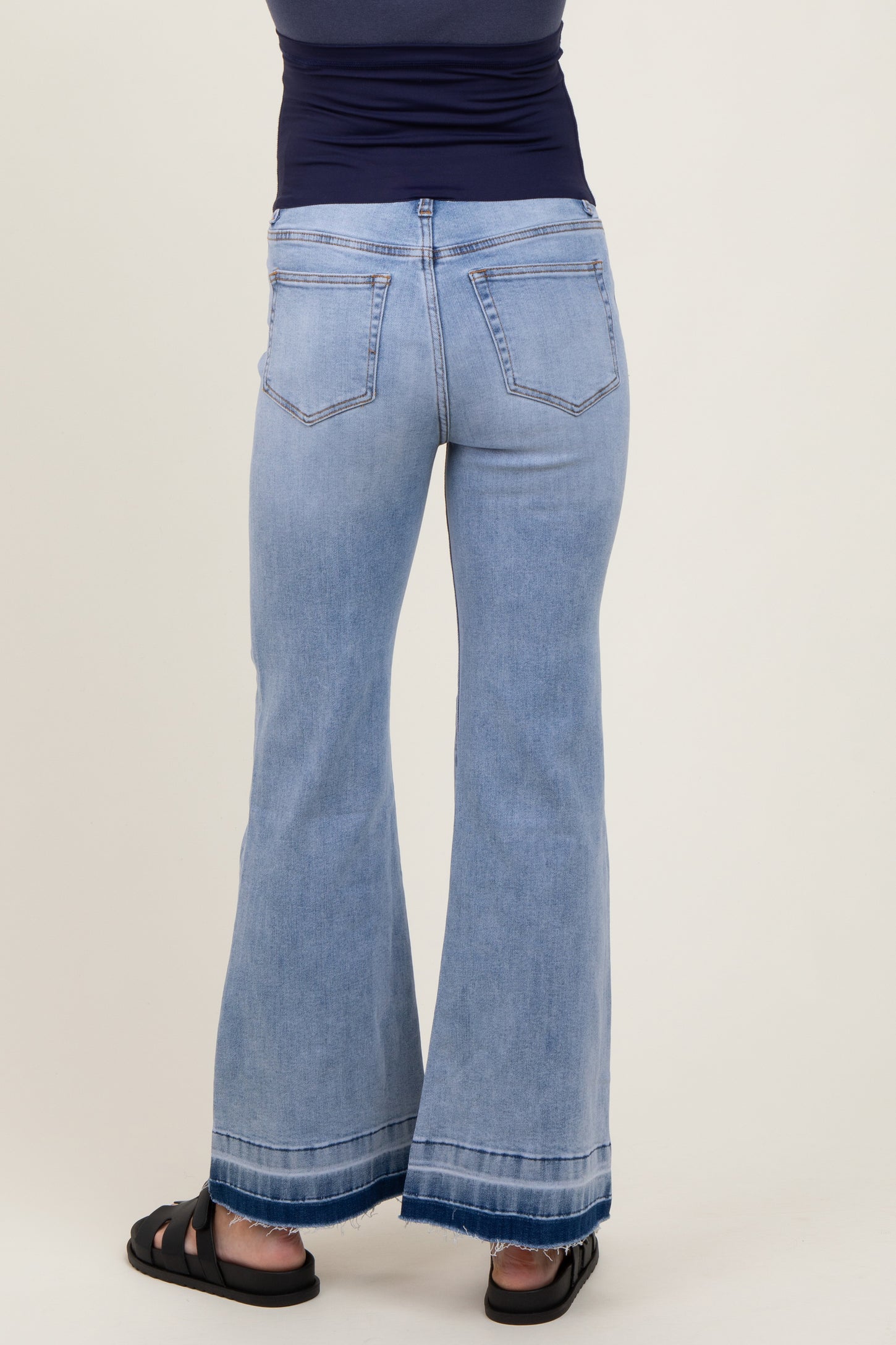 Light Blue Distressed Release Hem Flare Maternity Jeans