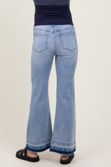 Light Blue Distressed Release Hem Flare Maternity Jeans