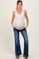 Blue Distressed Release Hem Flare Maternity Jeans