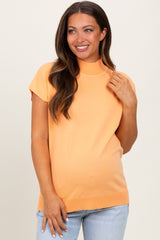 Orange Mock Neck Knit Maternity Top