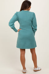 Light Olive Knit Bubble Sleeve Maternity Mini Dress