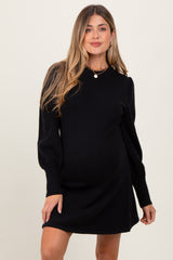 Black Knit Bubble Sleeve Maternity Mini Dress