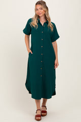 Royal Blue Button Down Front Pocket Midi Dress