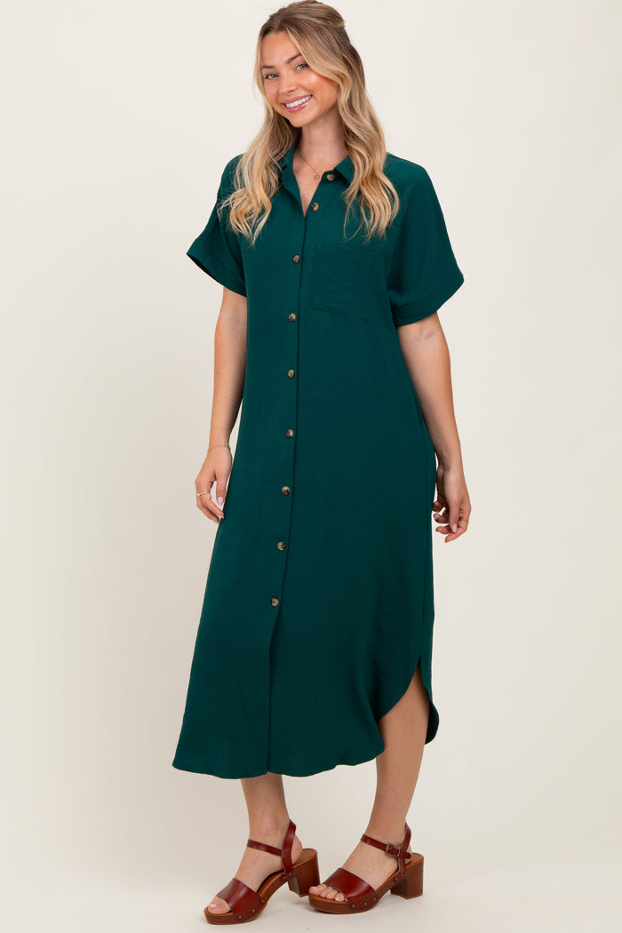 Royal Blue Button Down Front Pocket Midi Dress
