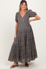 Grey Tiered Floral Maternity Maxi Dress