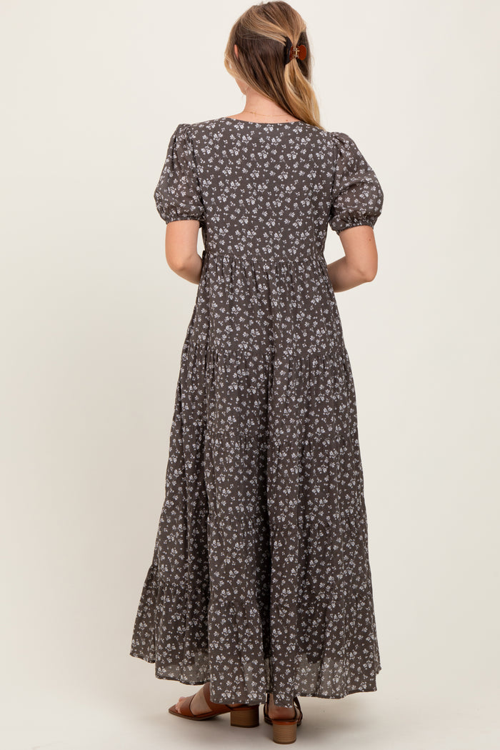 Grey Tiered Floral Maxi Dress