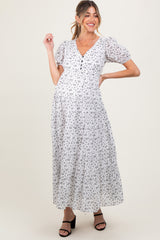 Ivory Tiered Floral Maternity Maxi Dress