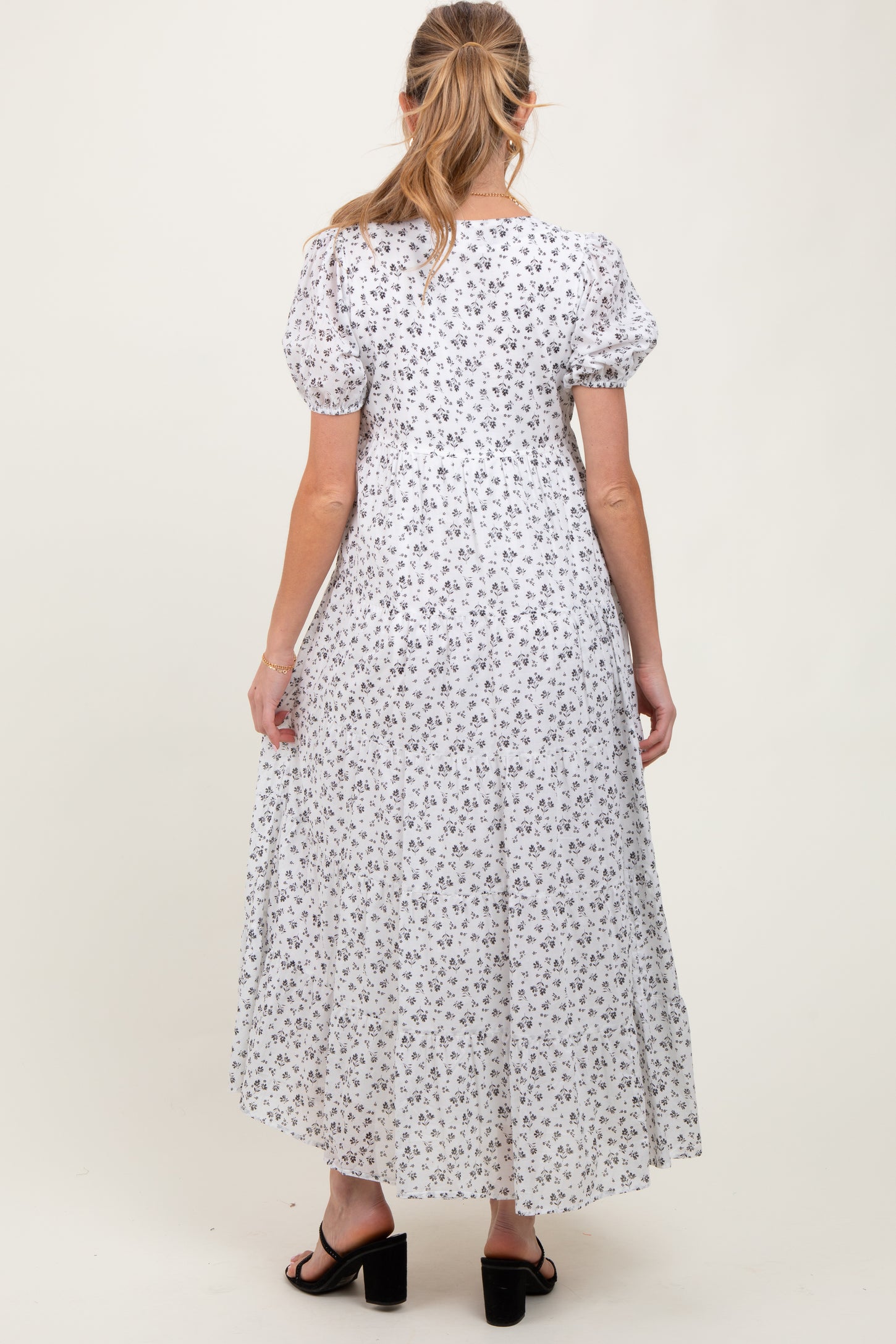 Ivory Tiered Floral Maternity Maxi Dress