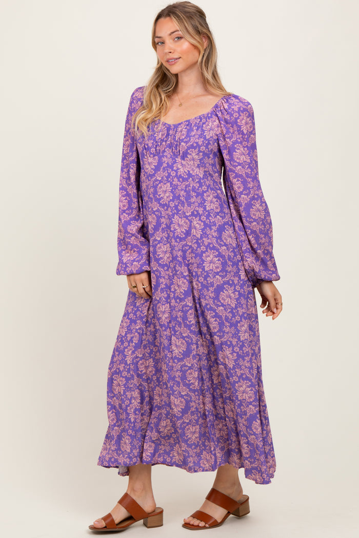 Purple Floral Long Sleeve Dress