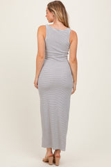 Ivory Striped Button Front Sleeveless Maxi Dress