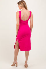 Fuchsia Ribbed Knit Low Back Maternity Midi Dress