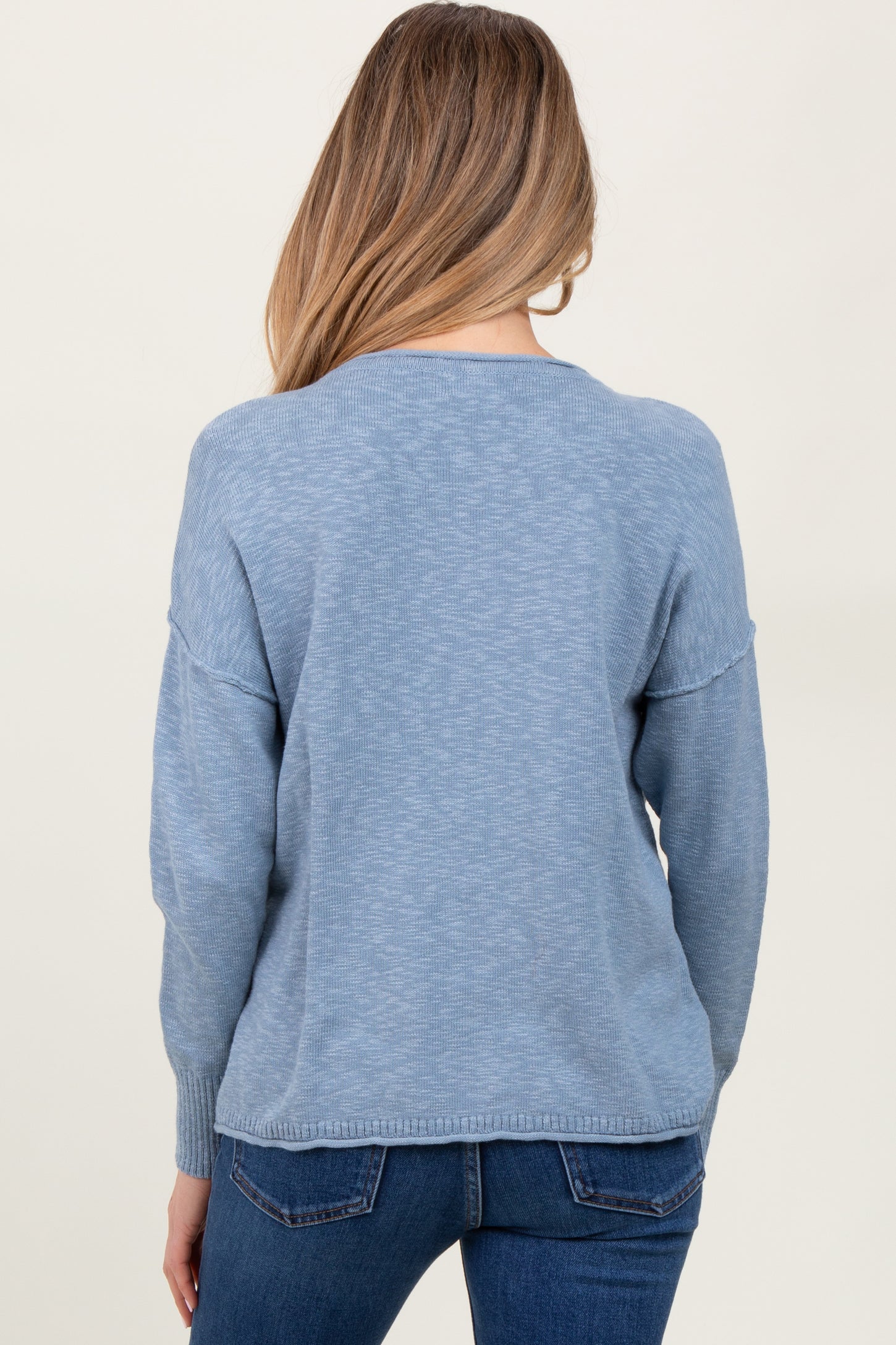 Blue Heather Unfinished Hem Maternity Sweater
