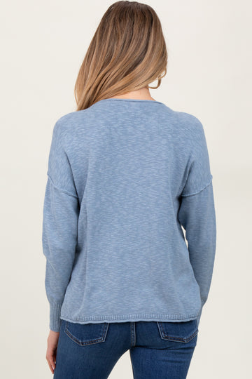 Blue Heather Unfinished Hem Maternity Sweater