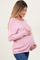 Pink Heather Unfinished Hem Maternity Sweater