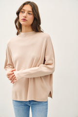 Beige Relaxed Fit Mock Neck Sweater