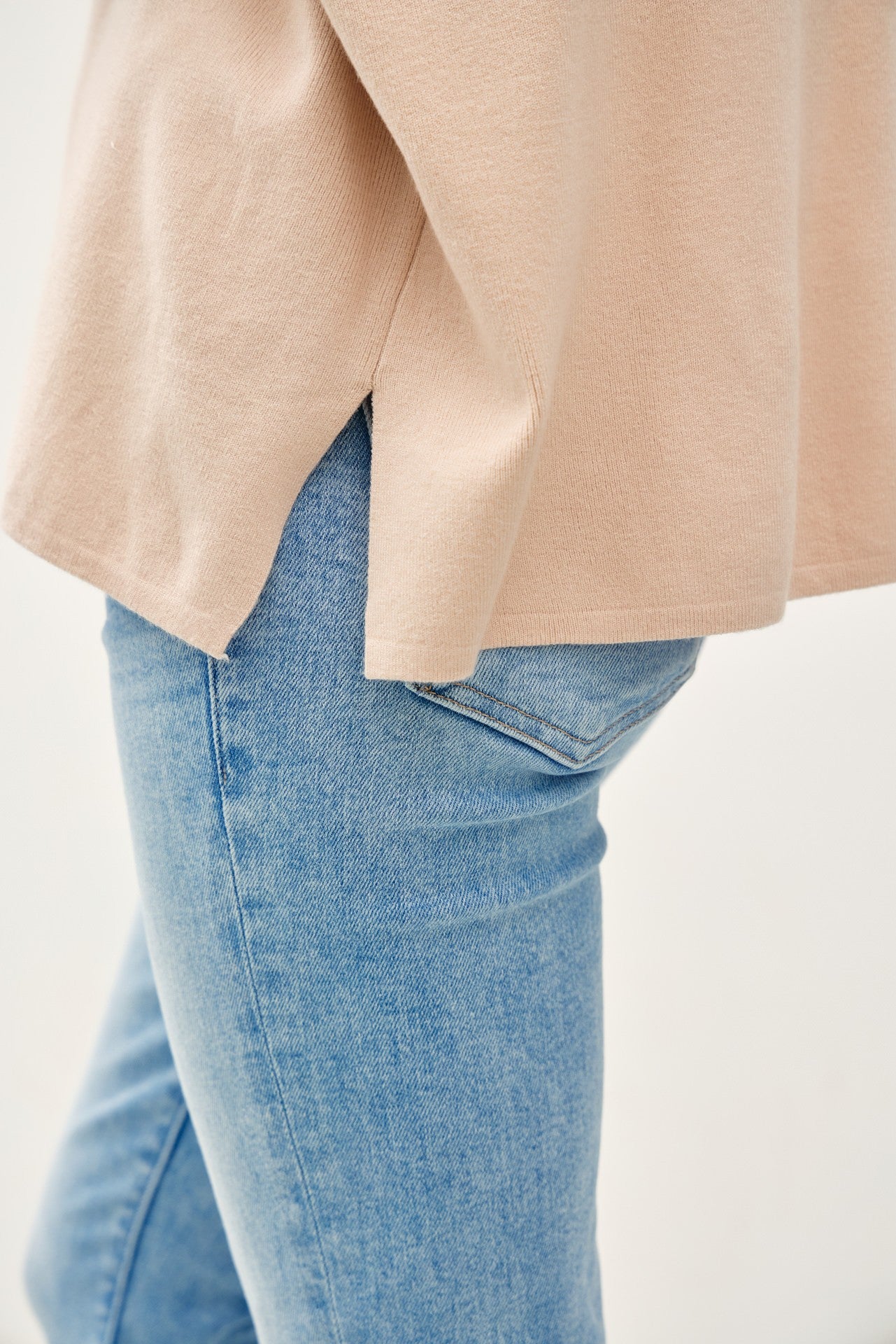 Beige Relaxed Fit Mock Neck Sweater