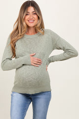 Light Olive Oversized Slub Knit Maternity Sweater