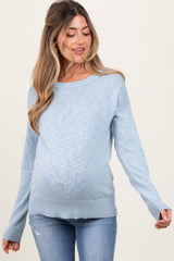 Light Blue Oversized Slub Knit Maternity Sweater